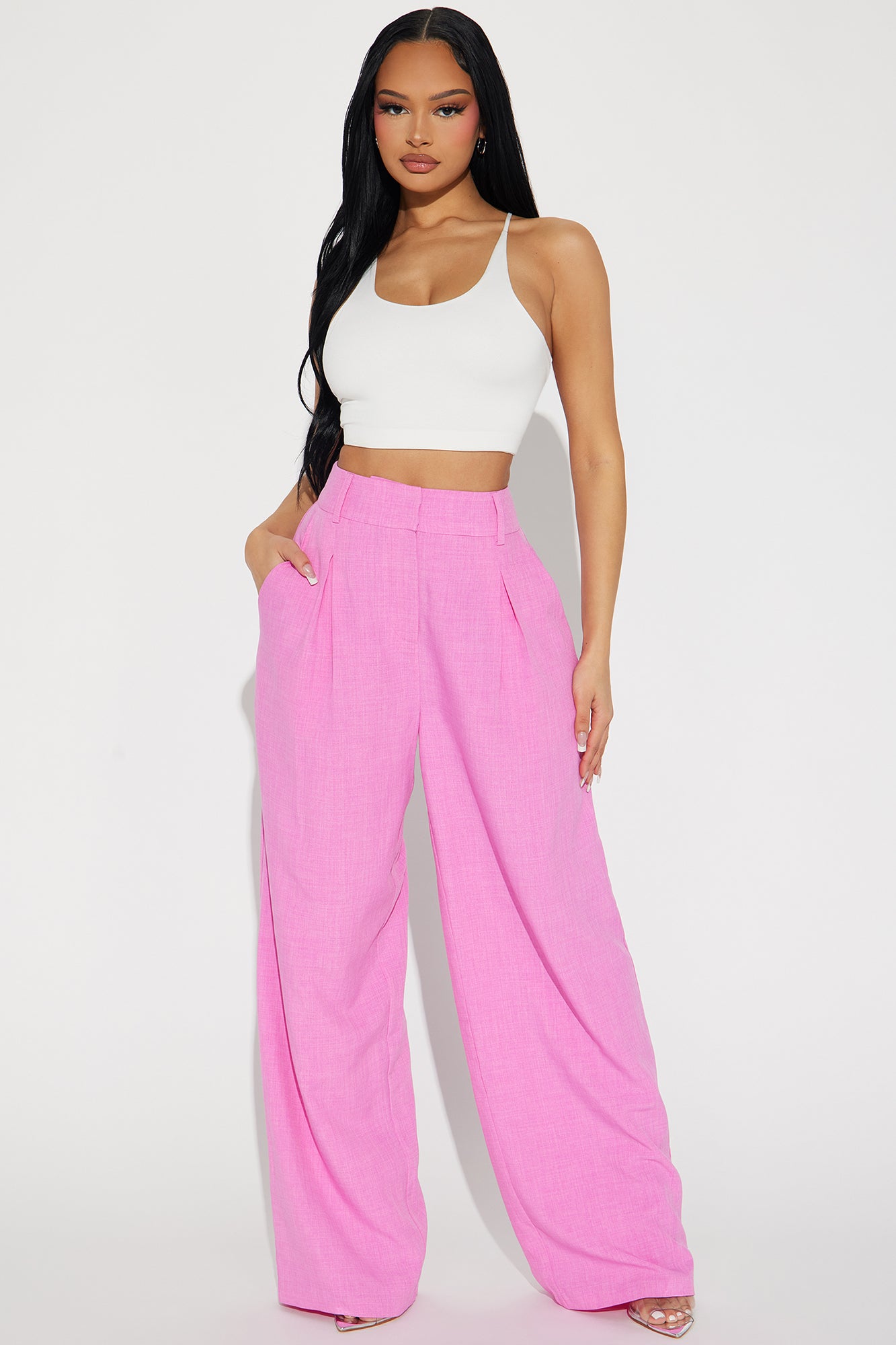 Wide leg clearance pink trousers