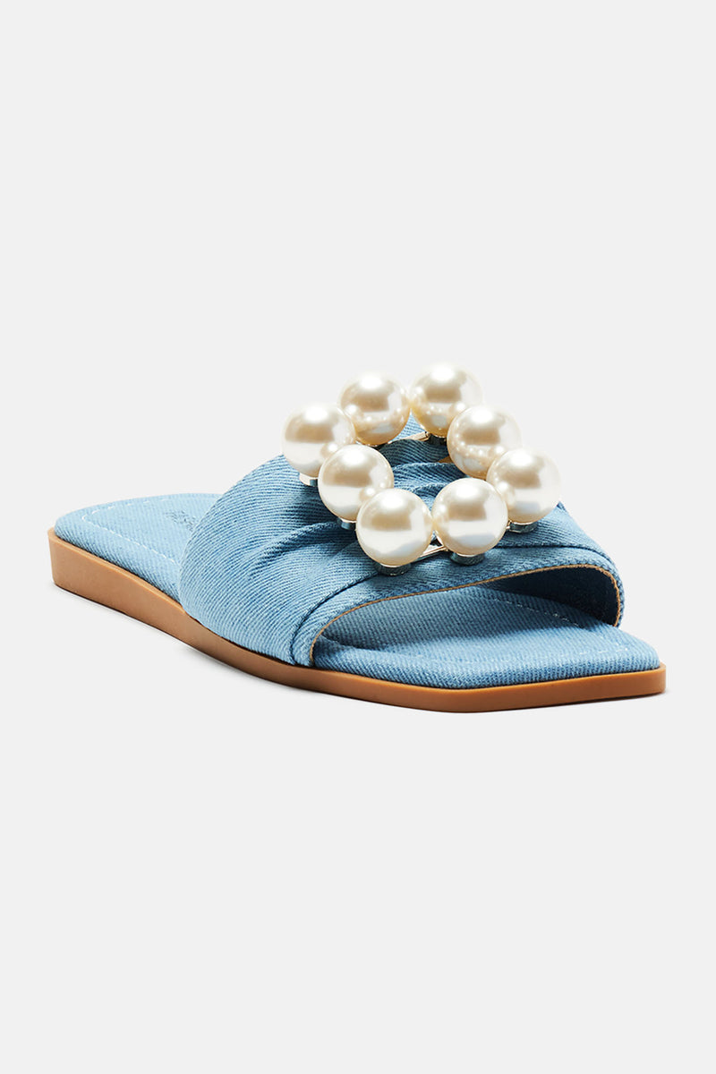Pretty Pearls Flat Sandals - Denim | Fashion Nova, Shoes | Fashion Nova