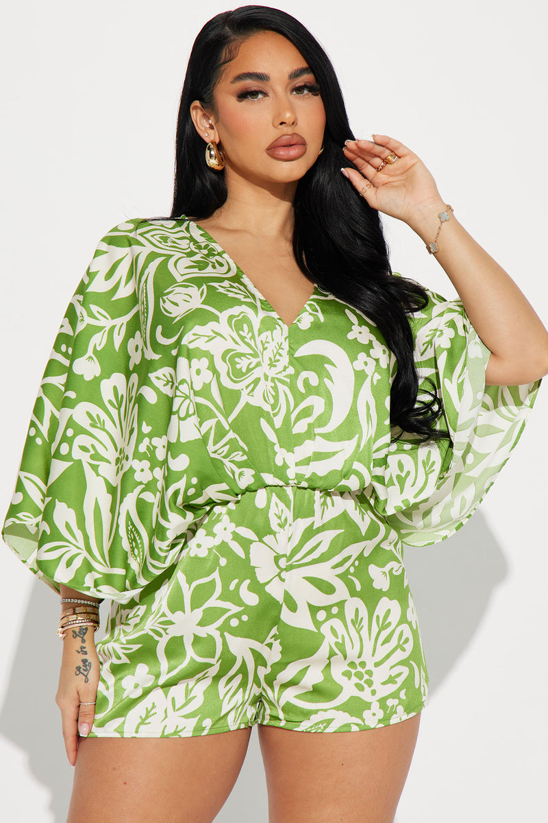 Tropical Dream Satin Romper - Green | Fashion Nova, Rompers | Fashion Nova