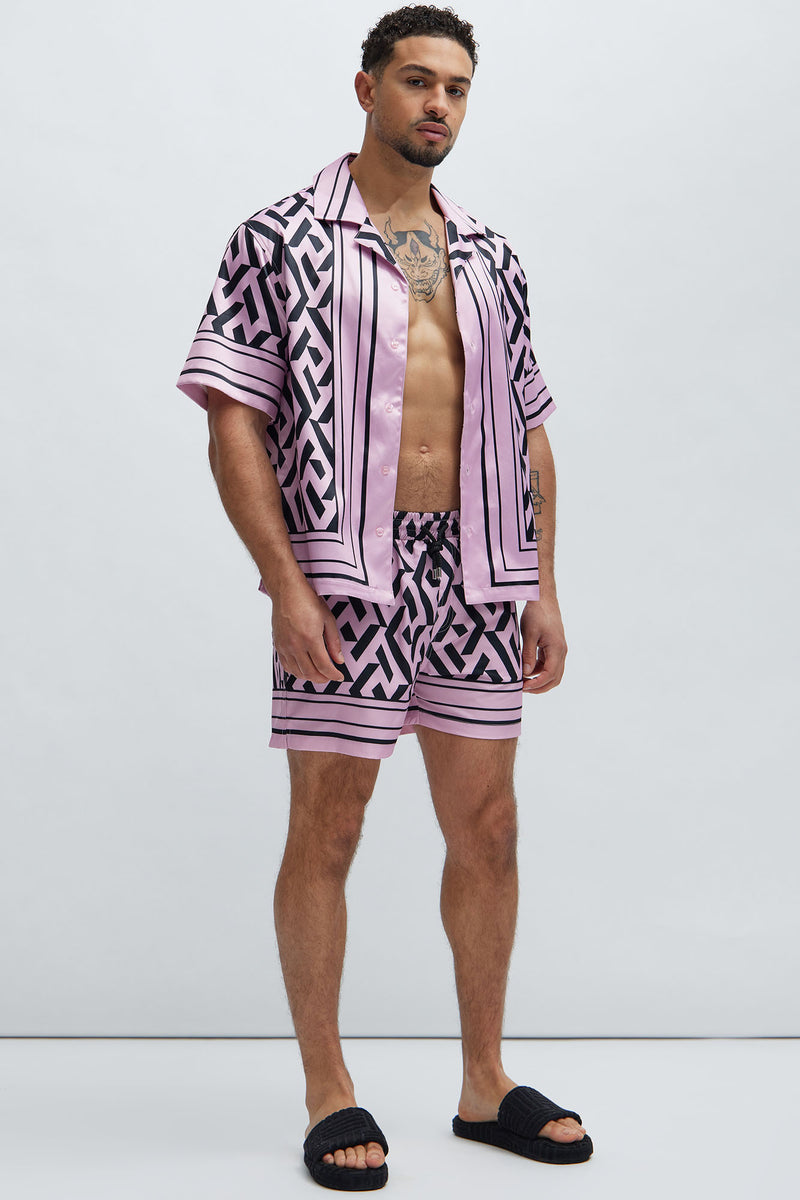 Bixby Geometric Swim Trunks - Black/Pink | Fashion Nova, Mens Swim ...