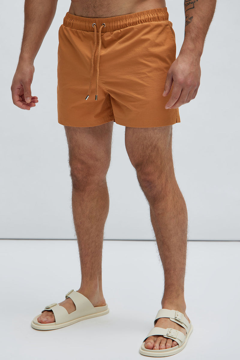 Montez Stretch Swim Trunk Short - Tan | Fashion Nova, Mens Swim ...