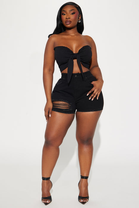 Black ripped jean shorts plus online size