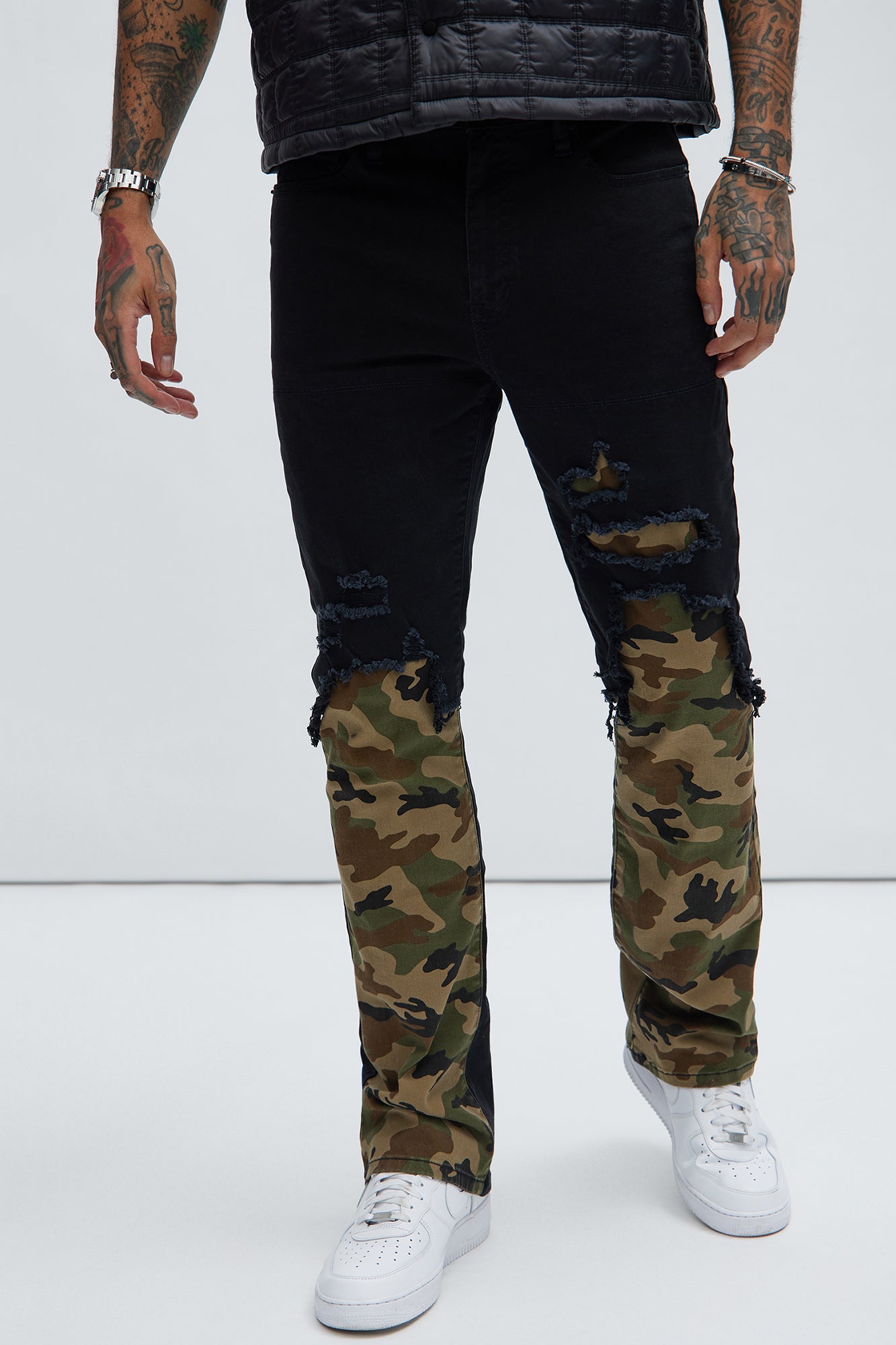 Bryce Stacked Skinny Flare Pants Black combo Fashion Nova