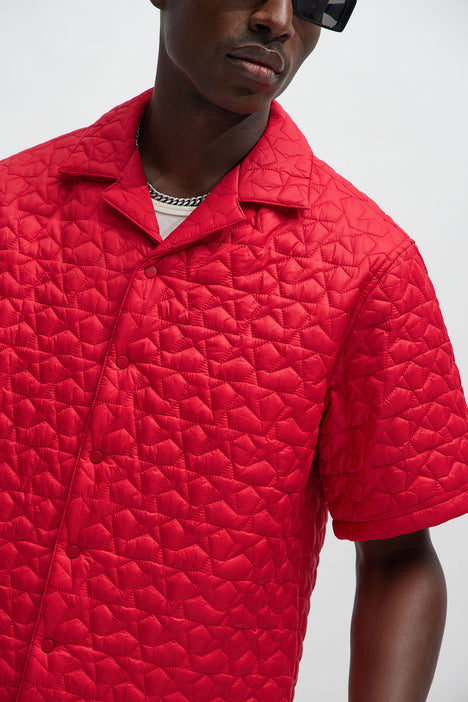 Men's Attucks Quilted Nylon Shirt in Red Size Small by Fashion Nova | Fashion Nova