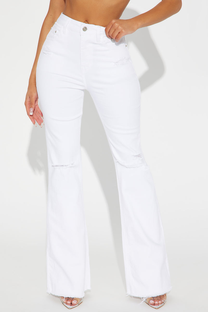 Daily Affirmation Stretch Ripped Flare Jeans - White | Fashion Nova ...