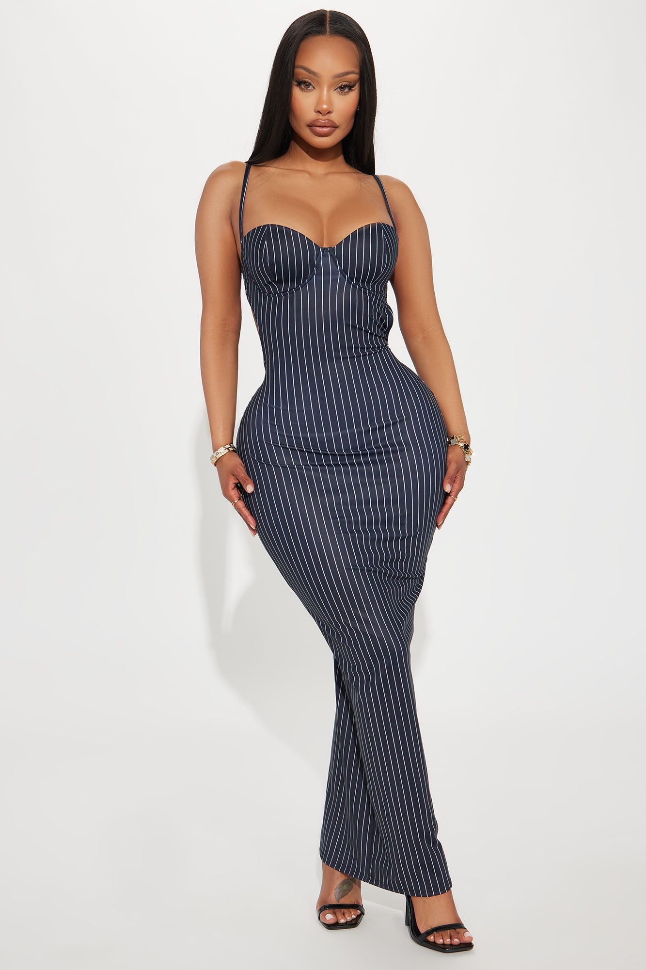 Pinstripe maxi dress discount