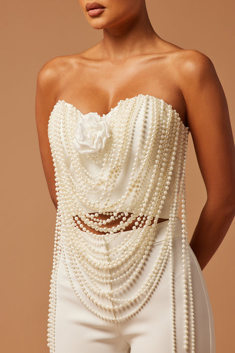 White Pearl Bead Embellished, Full Figure Bra 36DDD -  Israel