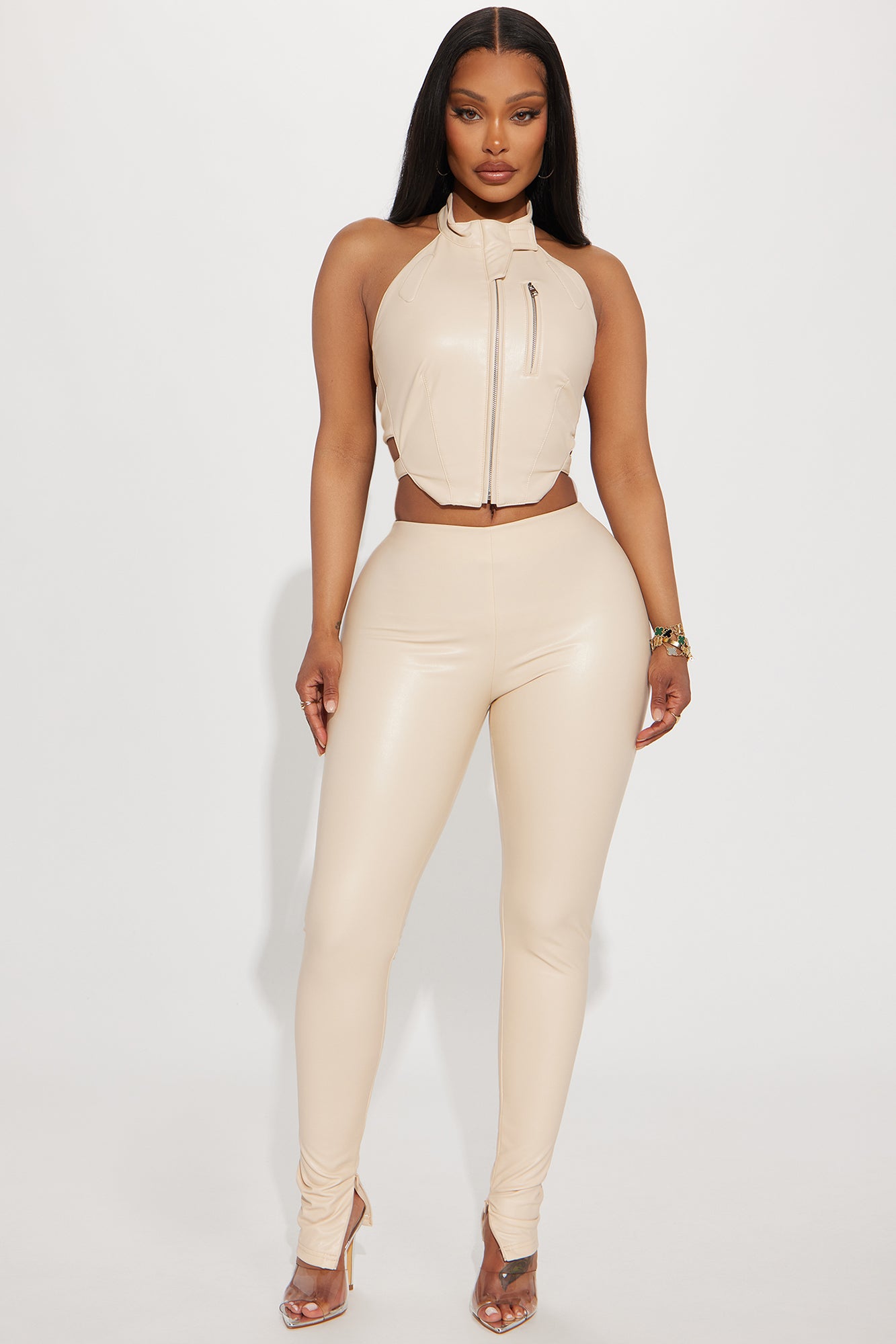 In The Moonlight Faux Leather Legging Set - Cream