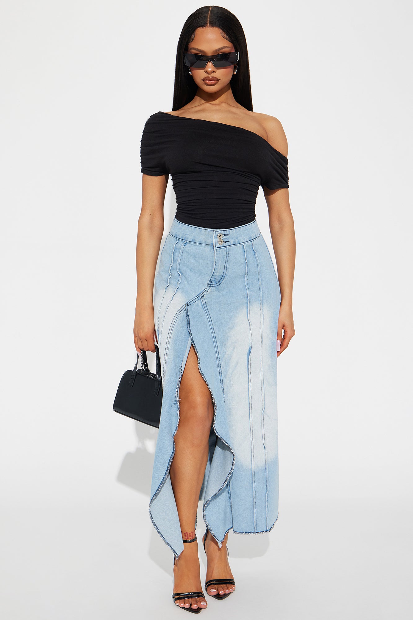 Denim midi 2024 skirt fashion nova