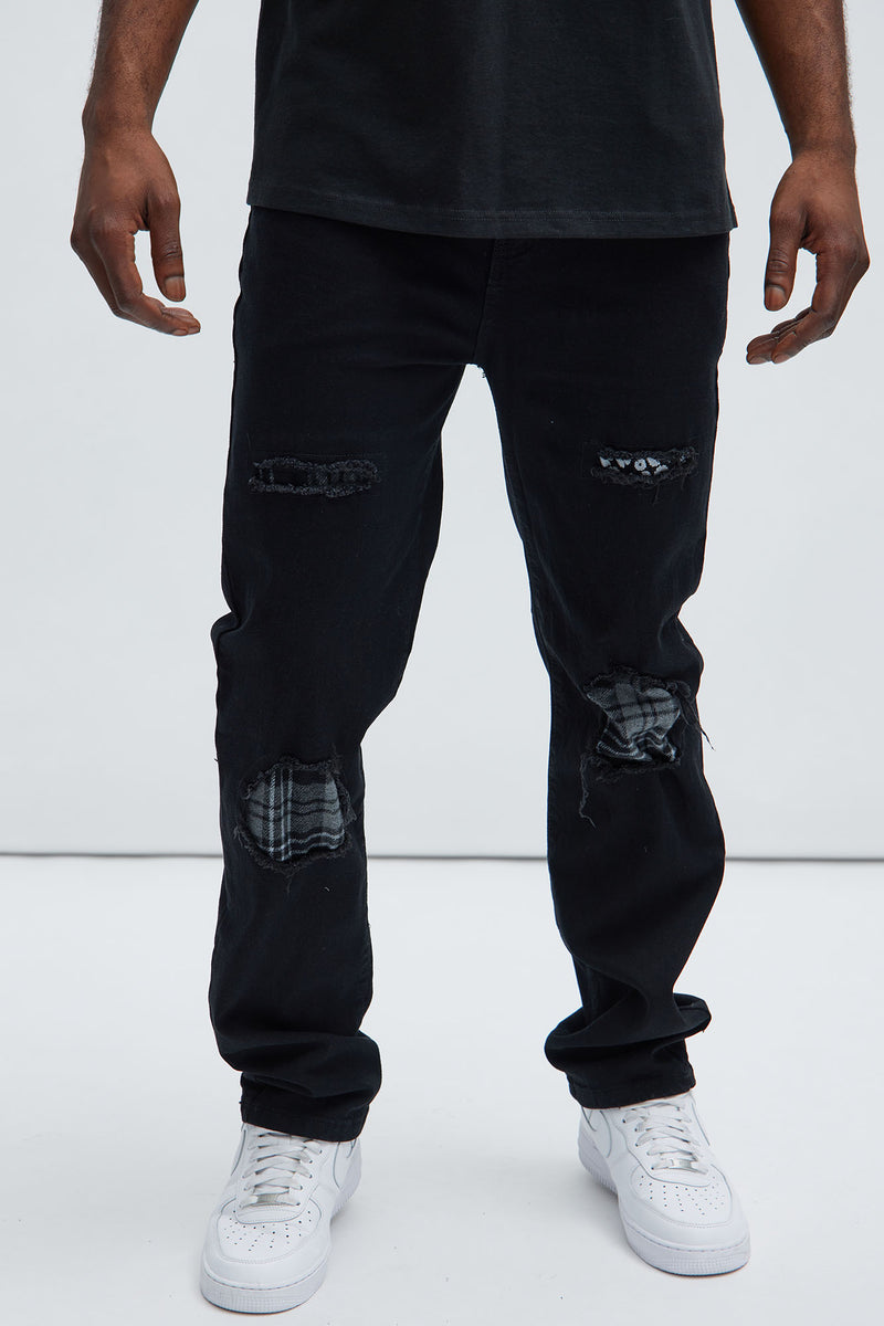 Back Up Ripped Patched Slim Jeans - Black | Fashion Nova, Mens Jeans ...