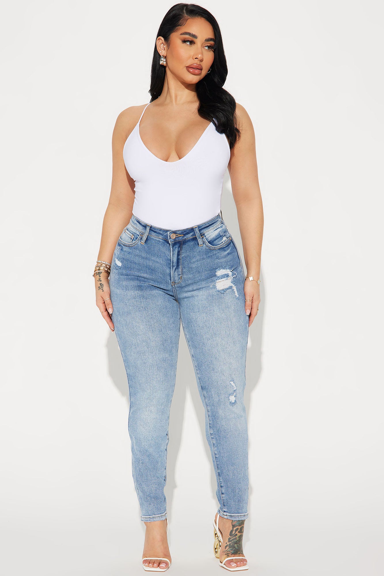 Doing It Justice Stretch Ripped Skinny Jeans Medium Wash