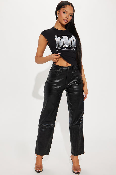 Coated Marilyn Straight Jeans In Plus Size - Black Coated