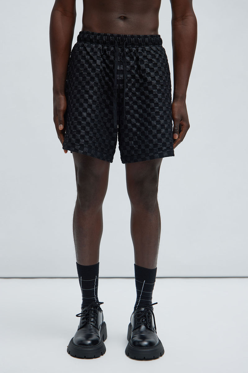Crinkled Checkers Shorts - Black | Fashion Nova, Mens Shorts | Fashion Nova