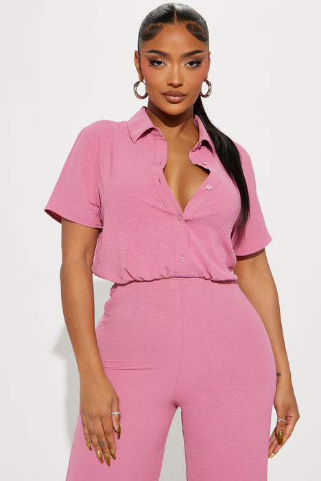 Be You | Short Sleeve Pink Jumpsuit | Navy | House of Fraser