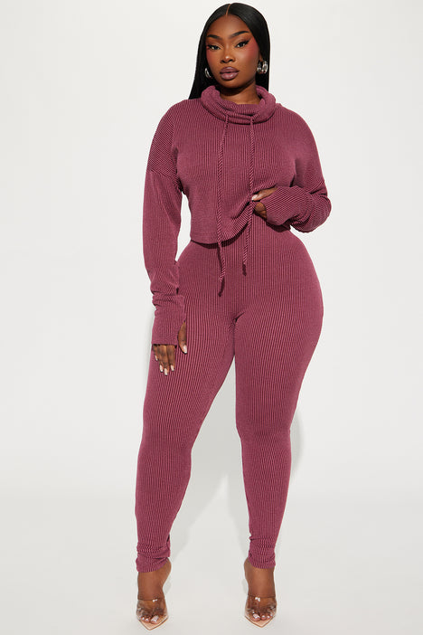 Thinking It Over 2 Piece Jumpsuit Set Wine