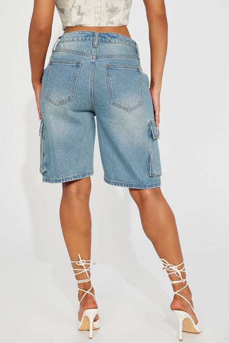 Cameron Denim Cargo Shorts Medium Wash Fashion Nova Jean