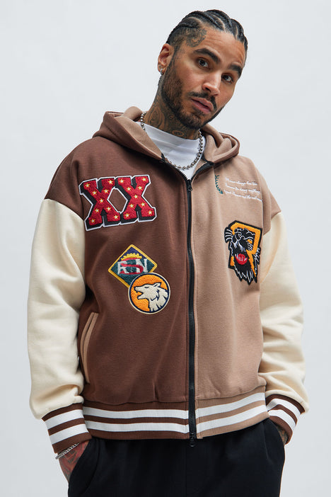 XX Varsity Zip Up Hoodie Brown