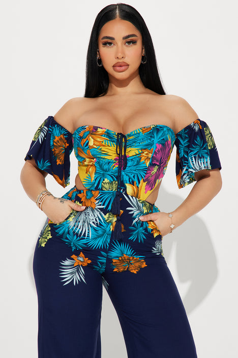 Mia Tropical Jumpsuit Navy