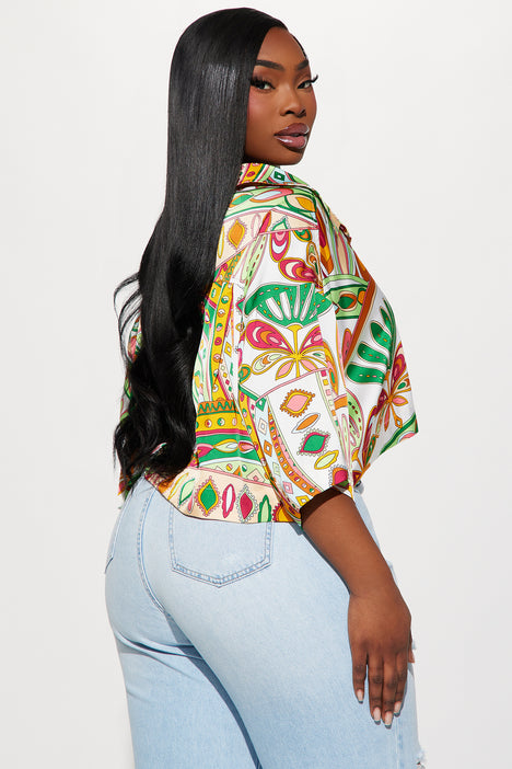 Bringing The Heat Satin Shirt Green combo Fashion Nova Shirts
