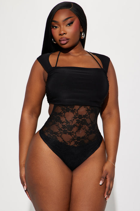 Black lace 2025 bodysuit plus size