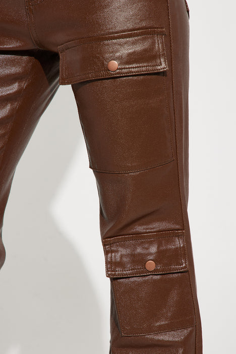 Nothin' Better Faux Leather Cargo Pant - Chocolate