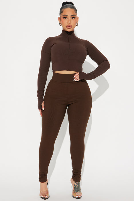 Brown Washed Snatched Rib Leggings