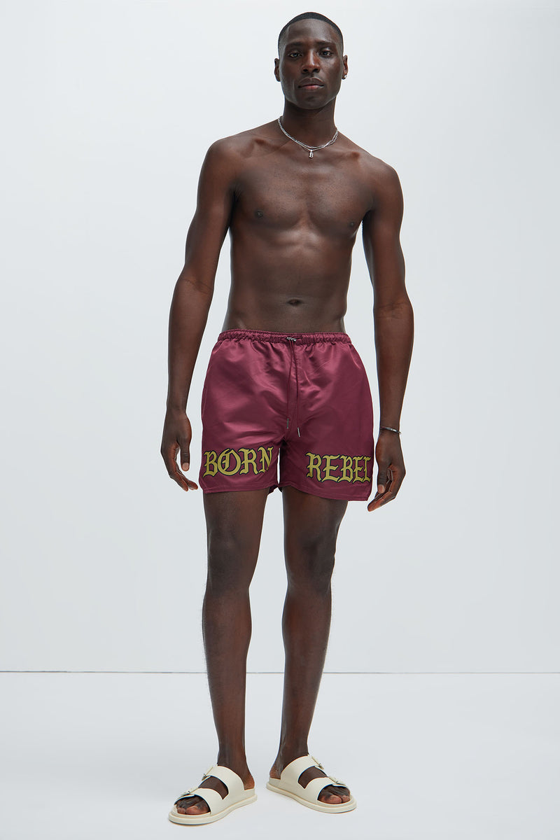 Born A Rebel Swim Trunks Burgundy Fashion Nova, Mens Swim Fashion