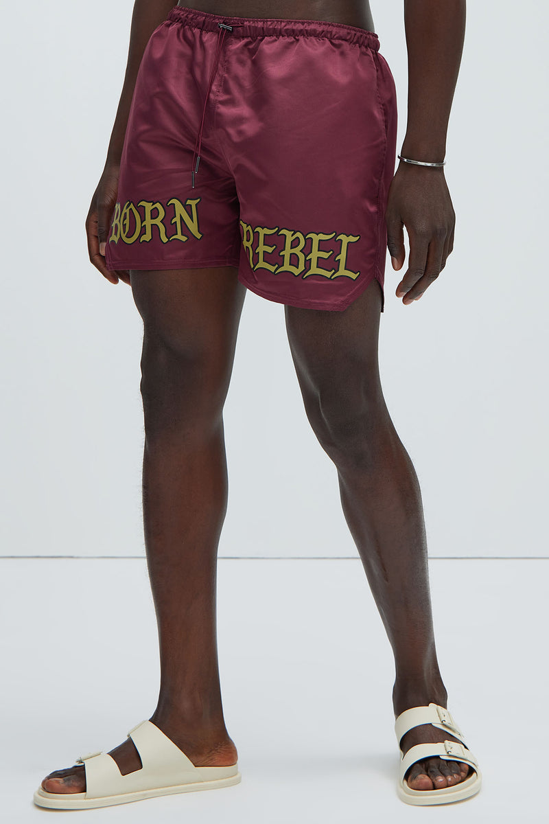Born A Rebel Swim Trunks Burgundy Fashion Nova, Mens Swim Fashion