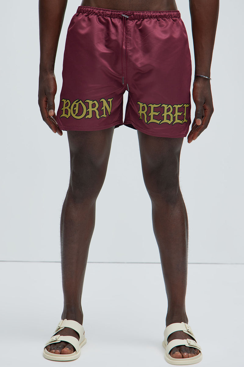 Born A Rebel Swim Trunks Burgundy Fashion Nova, Mens Swim Fashion