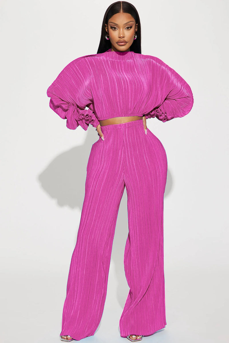 The Perfect Match Plisse Pant Set Fuchsia Fashion Nova, Matching