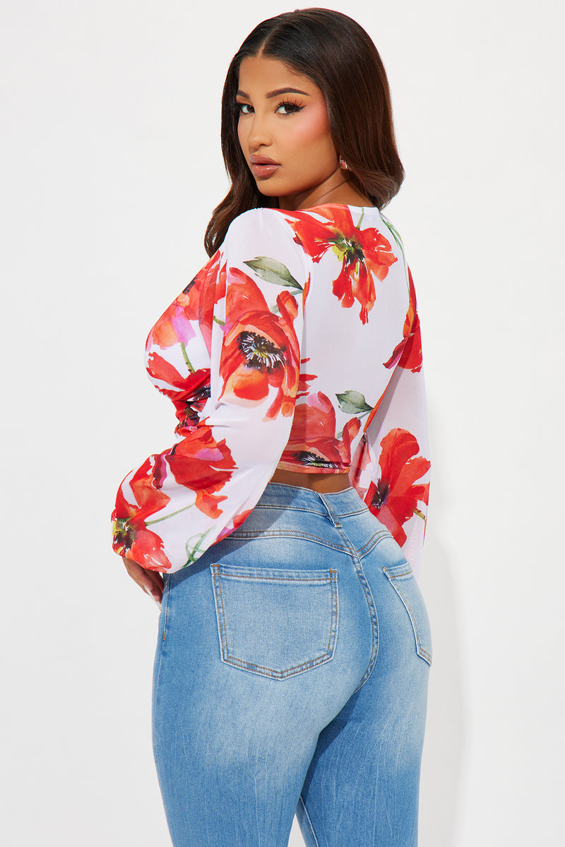 Sunkissed Blooms Mesh Top - Red/combo | Fashion Nova, Knit Tops ...
