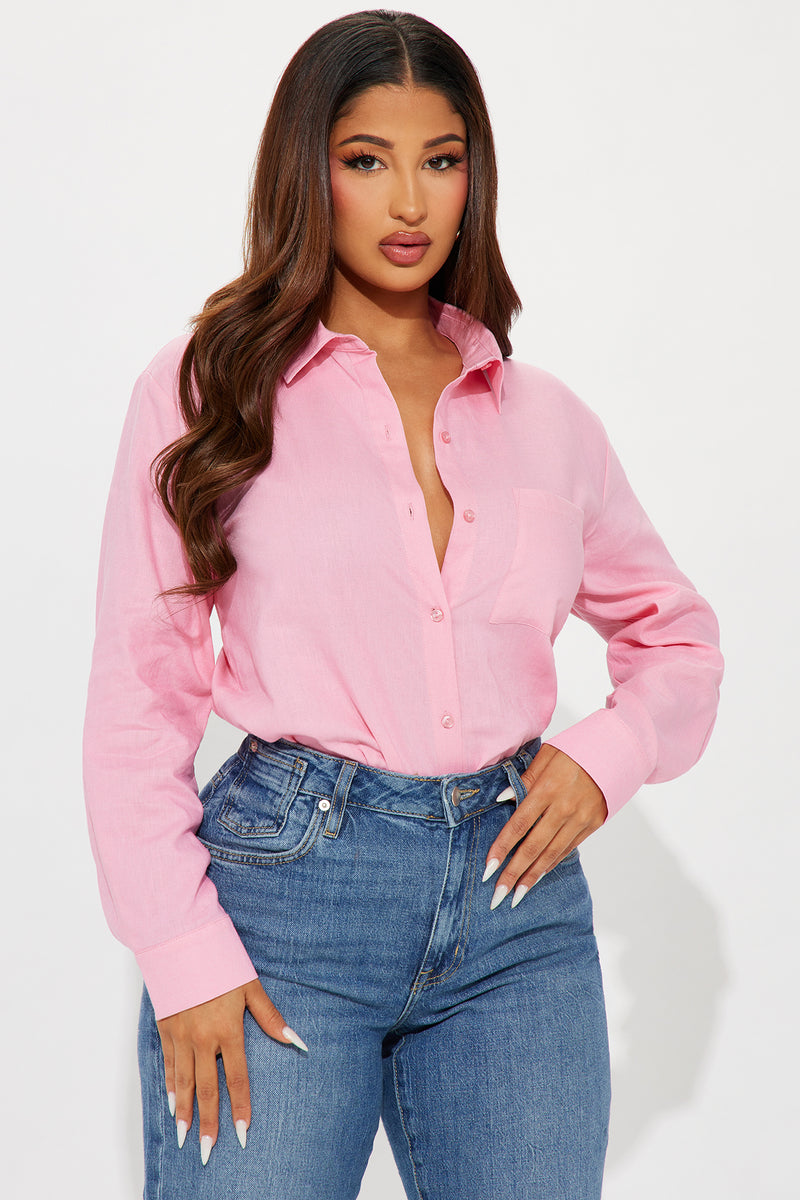 Ollie Linen Shirt Pink Fashion Nova, Shirts & Blouses Fashion Nova