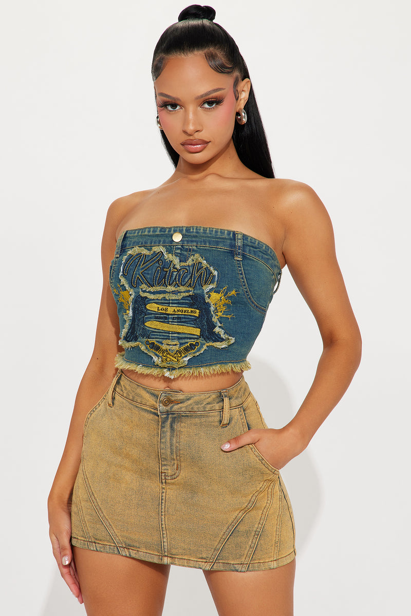 Kitch Los Angeles Denim Top Vintage Wash Fashion Nova, Shirts
