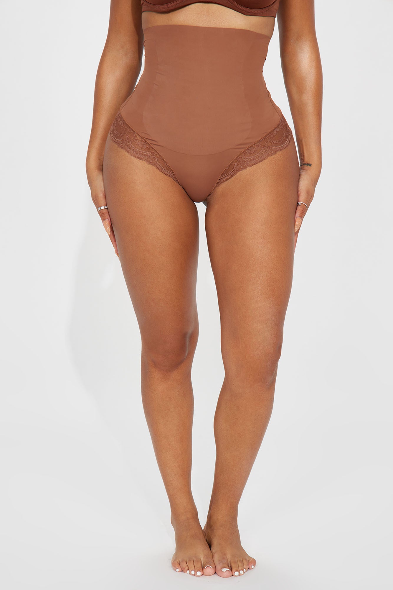 Tight Fit Lace Control Microfiber High Rise Shapewear - Chocolate