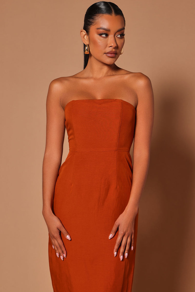 Aggy Linen Midi Dress - Rust | Fashion Nova, Luxe | Fashion Nova