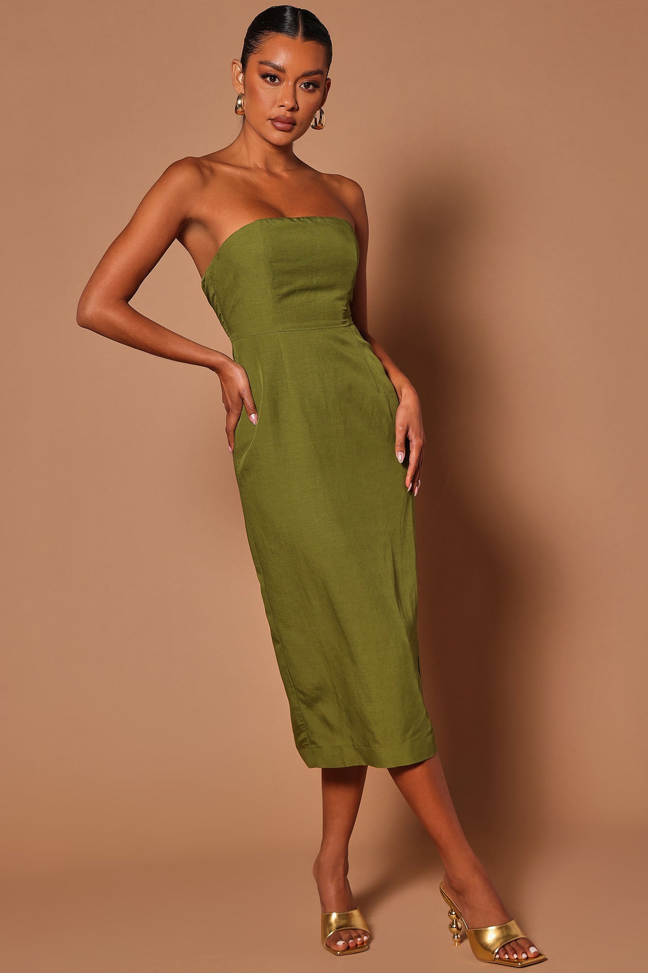 Olive linen dress top