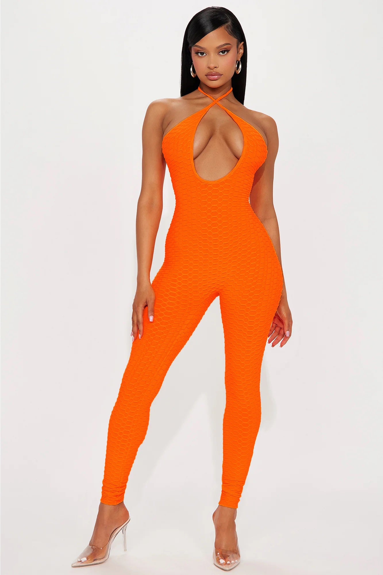 Edith Honeycomb Jumpsuit Neon Orange