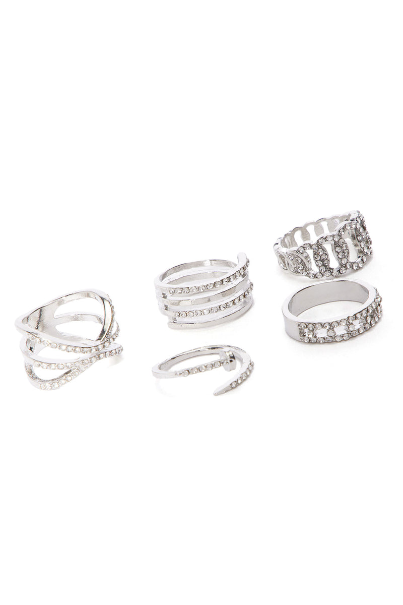 My Love Language 5 Piece Ring Set Silver Fashion Nova, Jewelry