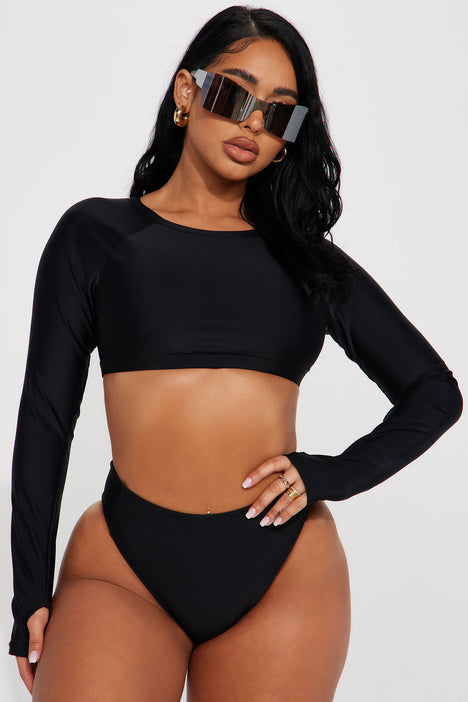 Black long top sleeve bikini