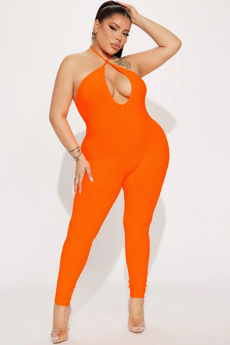 Edith Honeycomb Jumpsuit Neon Orange