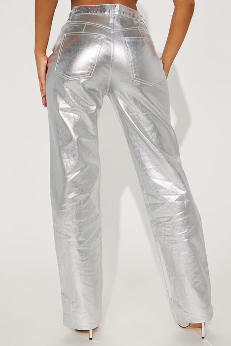 Silver metallic hotsell wide leg pants