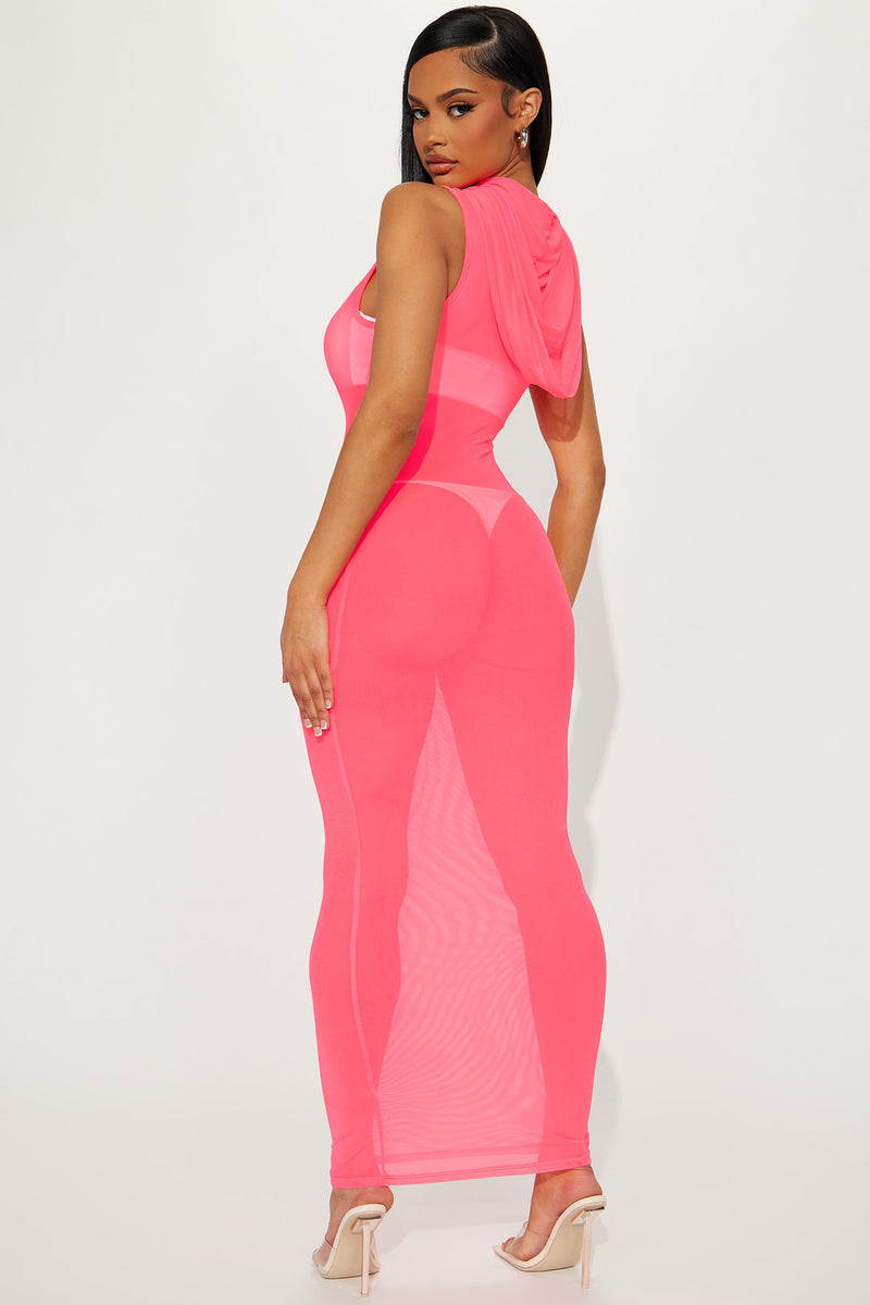Liz Hooded Mesh Maxi Dress - Neon Pink | Fashion Nova, Dresses ...
