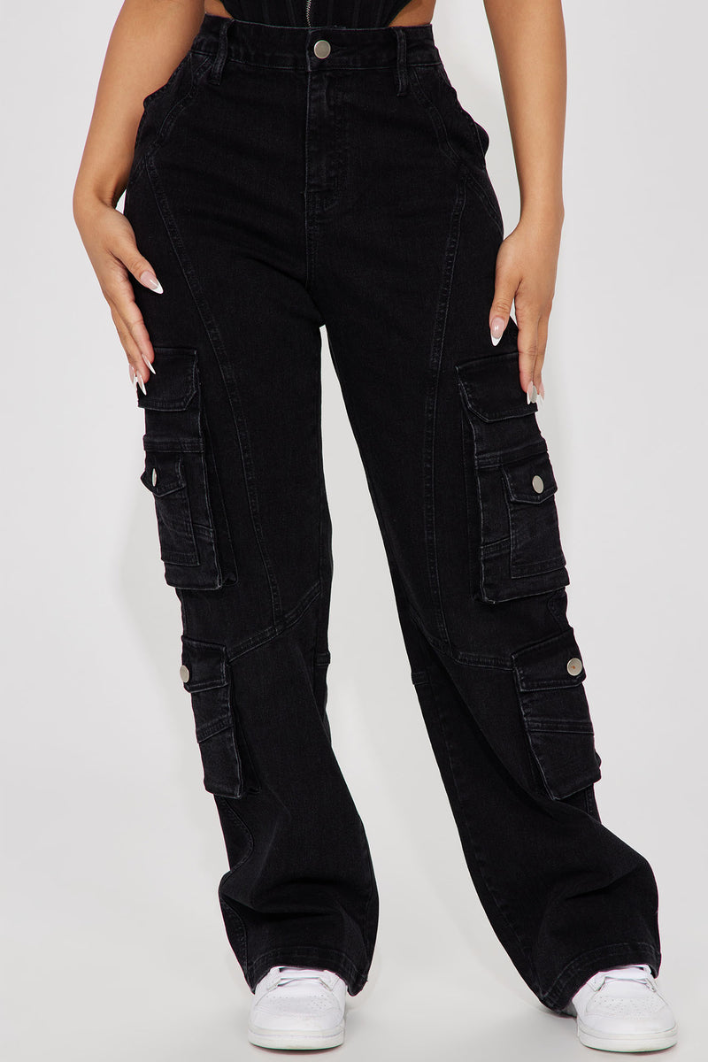 Petite Mulholland Drive 90's Cargo Straight Leg Jeans - Black Wash ...