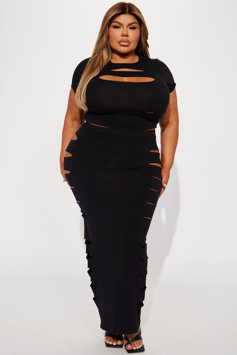 Diana Distressed Skirt Set Black Fashion Nova Matching Sets
