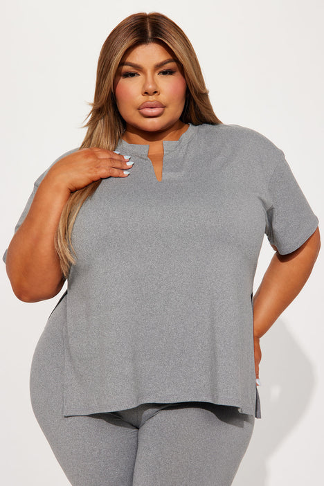 Lets Chill Together Short Sleeve Legging Set Heather Grey