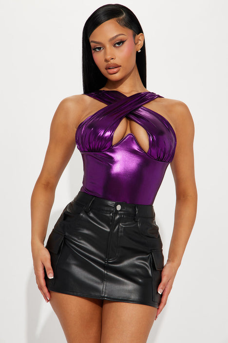 La Reina Metallic Bodysuit - Purple, Fashion Nova, Bodysuits