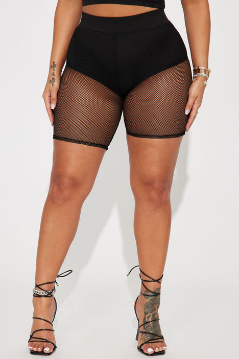 Black fishnet biker best sale shorts