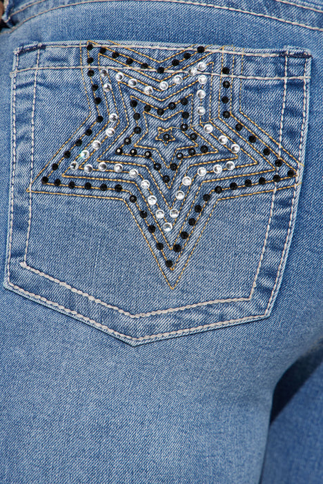 Wish On A Star Embellished Stretch Flare Jean - Light Wash
