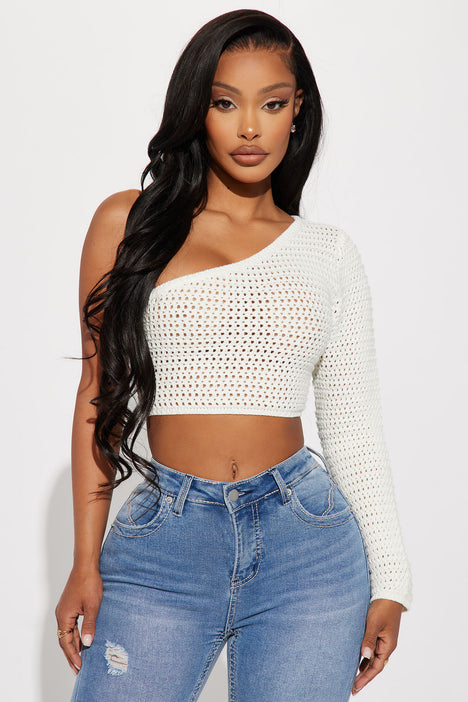 One shoulder crochet top discount