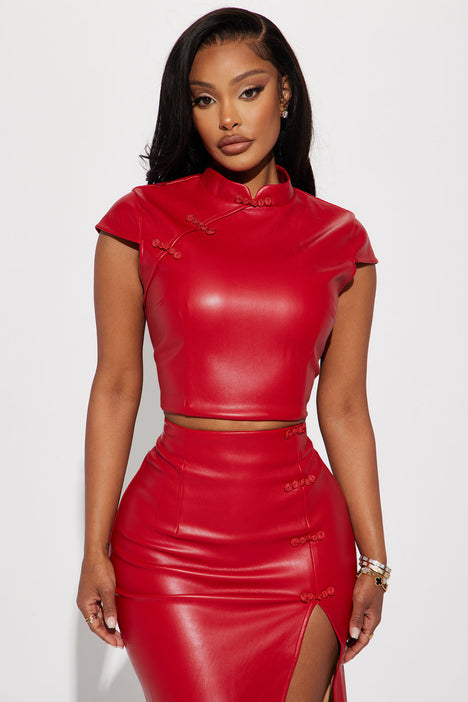 Red sales pu skirt